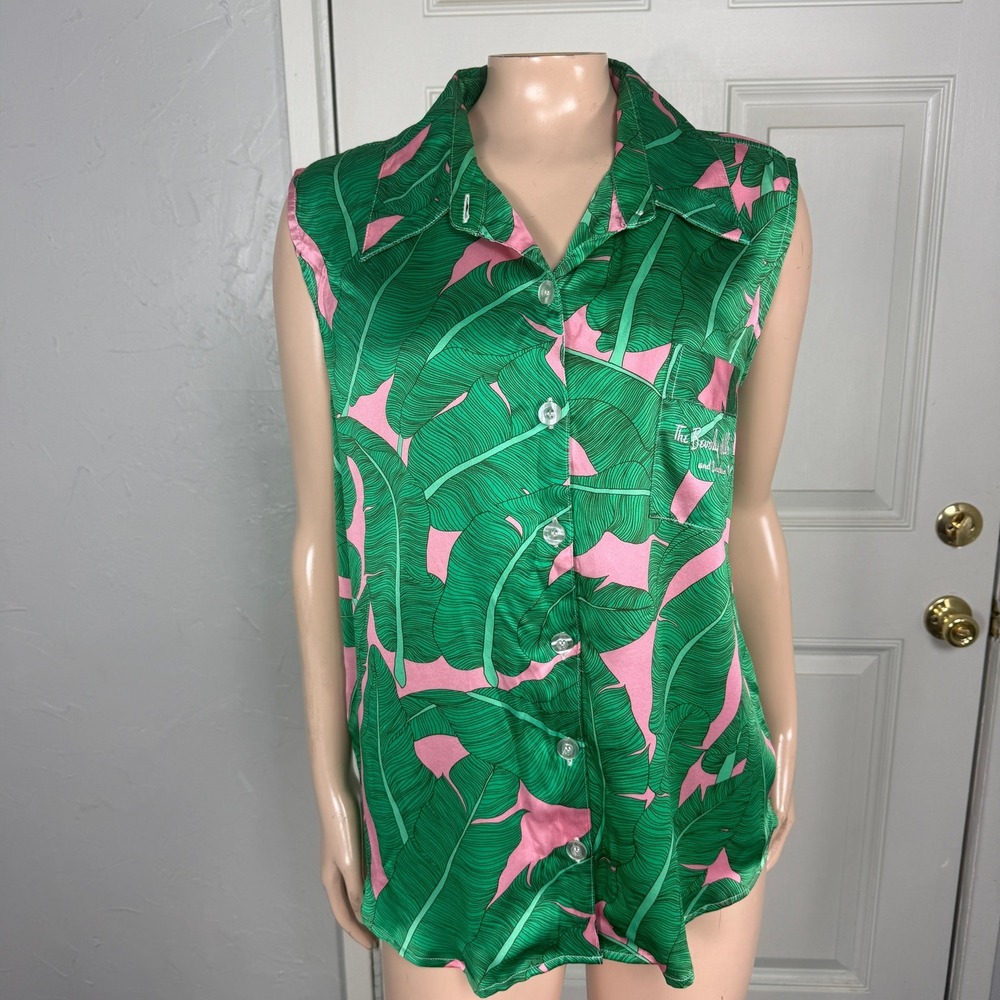 ShhhSilk Sleep Women's Shirt M/L Silk Pajama Top Button Beverly HIlls Hotel YY6